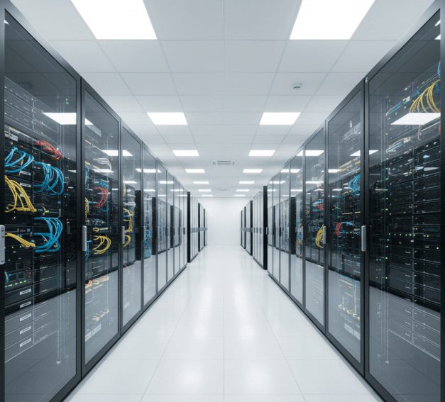 Data-center hall lined with server cabinets